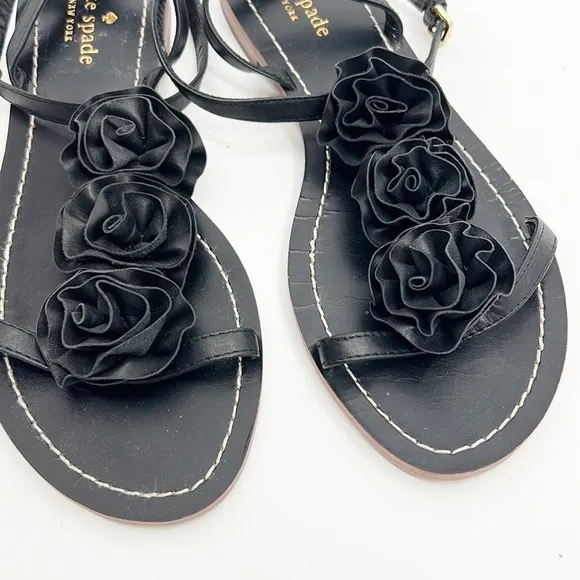 Kate Spade Caryl Black Sandals Roses Rosettes Black size 8