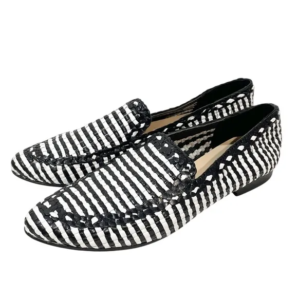 KATE SPADE Caylee Black White Woven Nappa Leather Loafers Women’s Size 9B