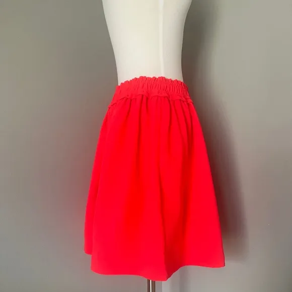 Kate Spade Crepe Gathered Neon Orange Cocktail A-line Relax Skirt Geranium Pink