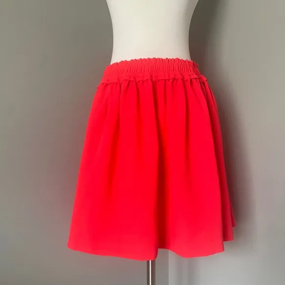 Kate Spade Crepe Gathered Neon Orange Cocktail A-line Relax Skirt Geranium Pink