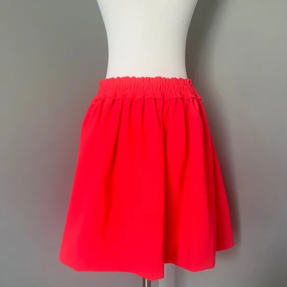Kate Spade Crepe Gathered Neon Orange Cocktail A-line Relax Skirt Geranium Pink