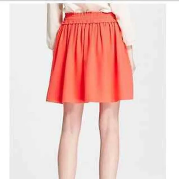Kate Spade Crepe Gathered Neon Orange Cocktail A-line Relax Skirt Geranium Pink