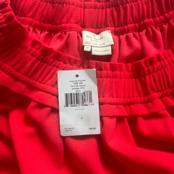 Kate Spade Crepe Gathered Neon Orange Cocktail A-line Relax Skirt Geranium Pink