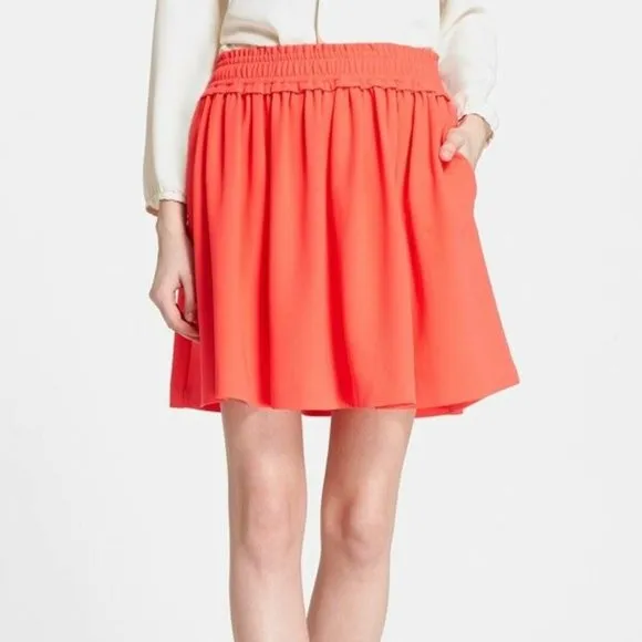 Kate Spade Crepe Gathered Neon Orange Cocktail A-line Relax Skirt Geranium Pink