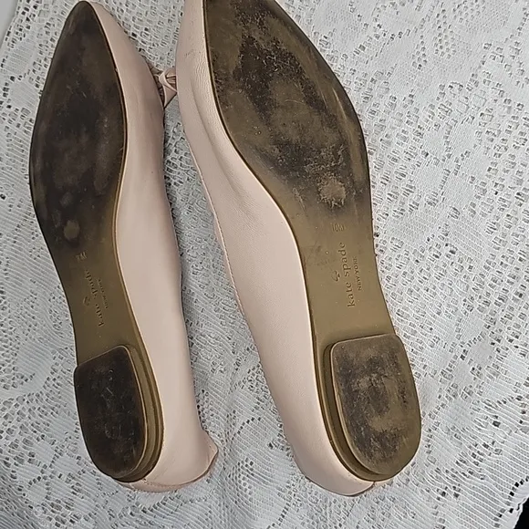Kate Spade Elent Flex leather scalloped edge blush pink bow ballet flats sz 10