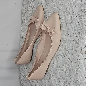 Kate Spade Elent Flex leather scalloped edge blush pink bow ballet flats sz 10