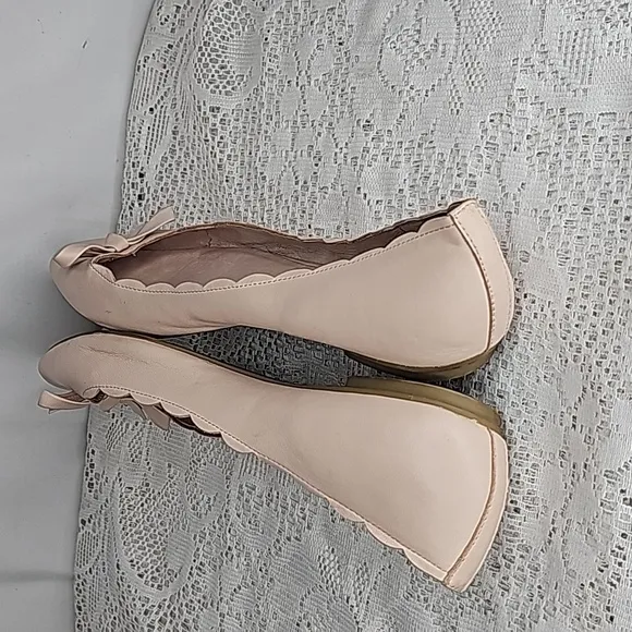 Kate Spade Elent Flex leather scalloped edge blush pink bow ballet flats sz 10