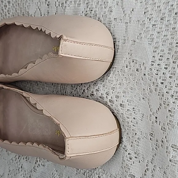 Kate Spade Elent Flex leather scalloped edge blush pink bow ballet flats sz 10