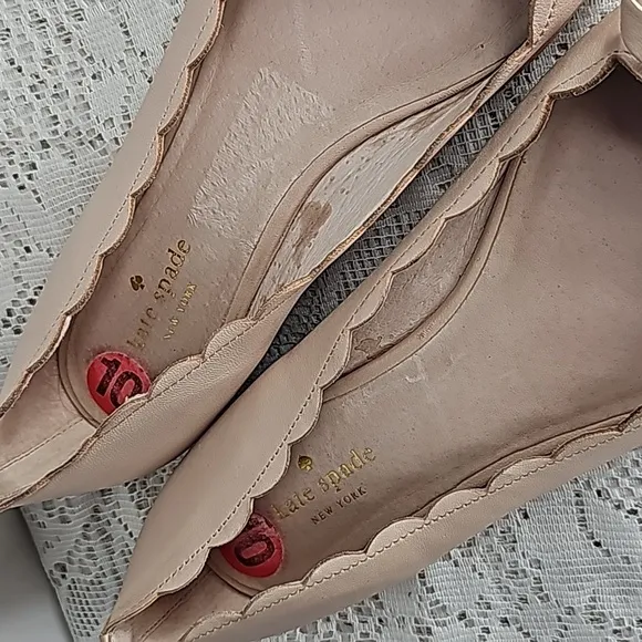 Kate Spade Elent Flex leather scalloped edge blush pink bow ballet flats sz 10