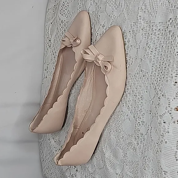 Kate Spade Elent Flex leather scalloped edge blush pink bow ballet flats sz 10