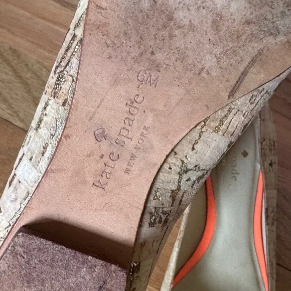 Kate Spade Elina Cork Orange Cap Toe Flats Size 6M