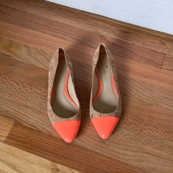 Kate Spade Elina Cork Orange Cap Toe Flats Size 6M