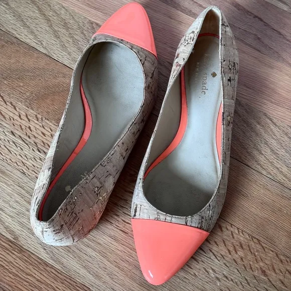 Kate Spade Elina Cork Orange Cap Toe Flats Size 6M