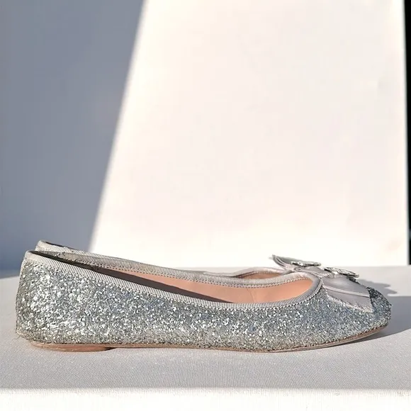 Kate Spade Fontana Silver Glitter Ballet Flats Women’s Sz 7.5 M