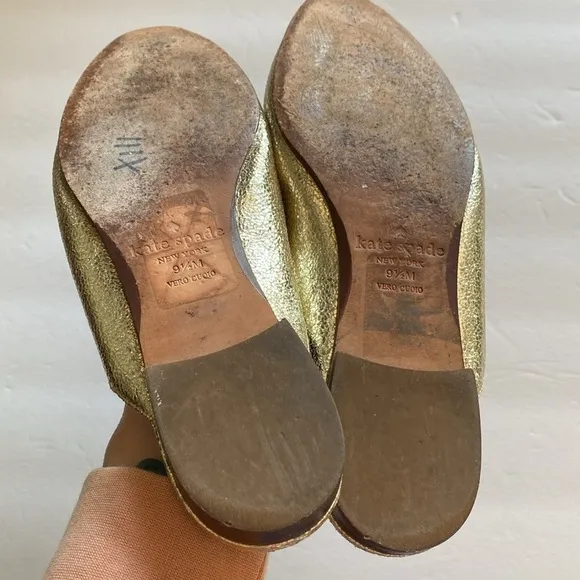 Kate Spade gold mules women’s 9.5 flats slides GUC