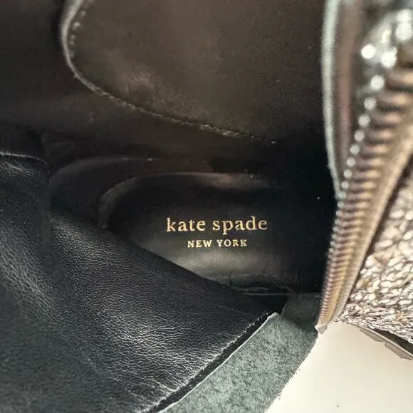 Kate Spade Jemma Silver Glitter Leather Combat Boots Women's 6.5 NEW