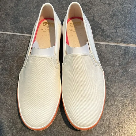 Kate Spade Keds, Double Decker Twill Slip On Flats, Rainbow Sole, 10