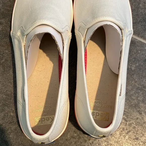 Kate Spade Keds, Double Decker Twill Slip On Flats, Rainbow Sole, 10