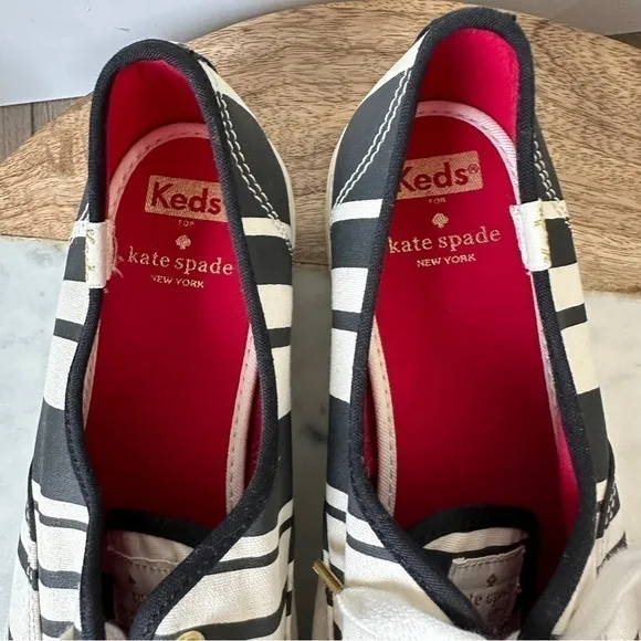 Kate Spade Keds platform stripe sneakers black and white size 10