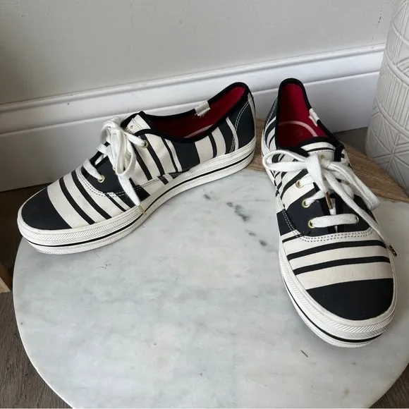 Kate Spade Keds platform stripe sneakers black and white size 10