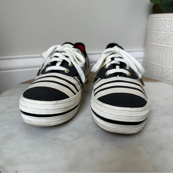 Kate Spade Keds platform stripe sneakers black and white size 10