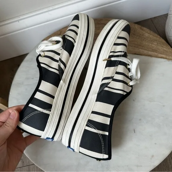 Kate Spade Keds platform stripe sneakers black and white size 10
