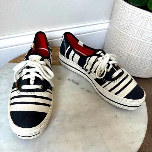 Kate Spade Keds platform stripe sneakers black and white size 10