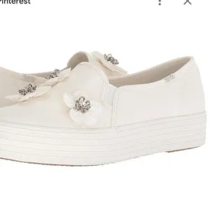 Kate Spade Keds x Bridal Triple Decker Sequin Flowers Platform Slip on sneakers