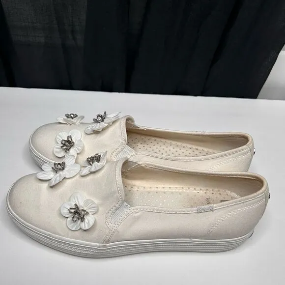Kate Spade Keds x Bridal Triple Decker Sequin Flowers Platform Slip on sneakers