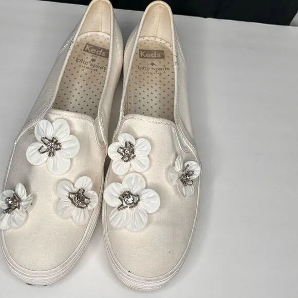 Kate Spade Keds x Bridal Triple Decker Sequin Flowers Platform Slip on sneakers