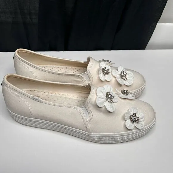 Kate Spade Keds x Bridal Triple Decker Sequin Flowers Platform Slip on sneakers
