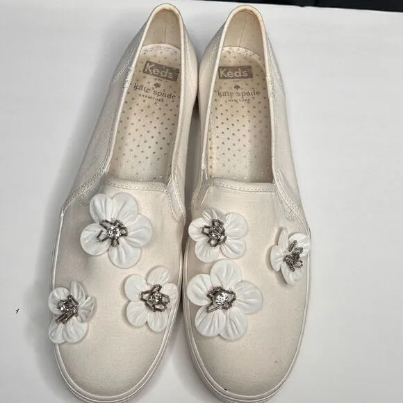 Kate Spade Keds x Bridal Triple Decker Sequin Flowers Platform Slip on sneakers