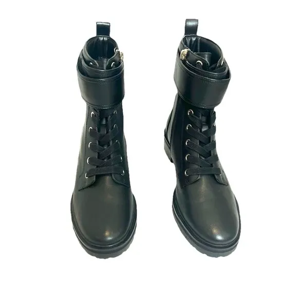 Kate Spade Leather Ankle Boots Womens Sz 8.5 Billie Black Lug Combat Moto Bootie