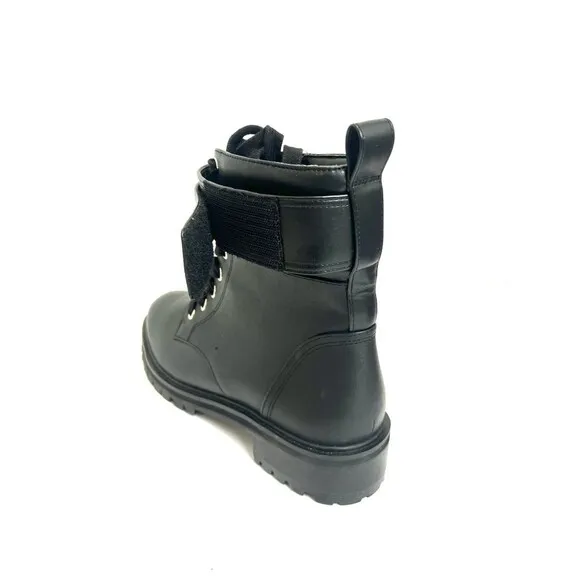 Kate Spade Leather Ankle Boots Womens Sz 8.5 Billie Black Lug Combat Moto Bootie