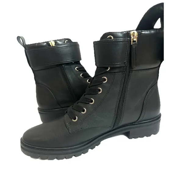 Kate Spade Leather Ankle Boots Womens Sz 8.5 Billie Black Lug Combat Moto Bootie