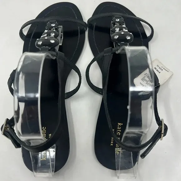 Kate Spade Leather Rhinestone Ankle Buckle T-Strap Sandals Embellishment 10 NWT