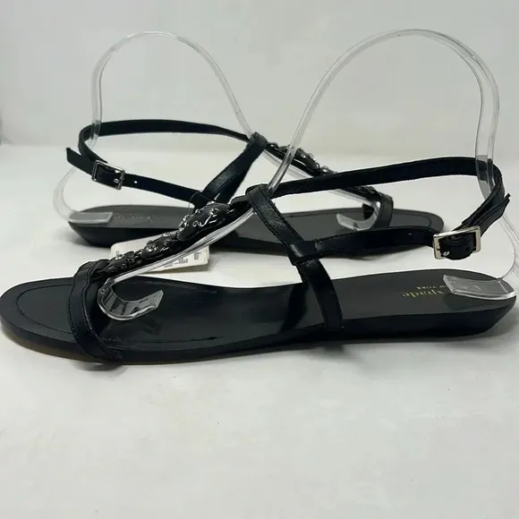 Kate Spade Leather Rhinestone Ankle Buckle T-Strap Sandals Embellishment 10 NWT
