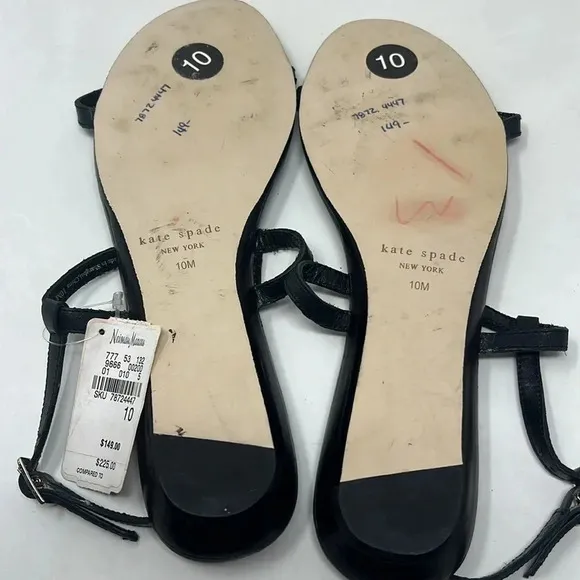 Kate Spade Leather Rhinestone Ankle Buckle T-Strap Sandals Embellishment 10 NWT