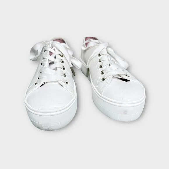 Kate Spade New York Serve White Canvas Lace Up Platform Sneakers