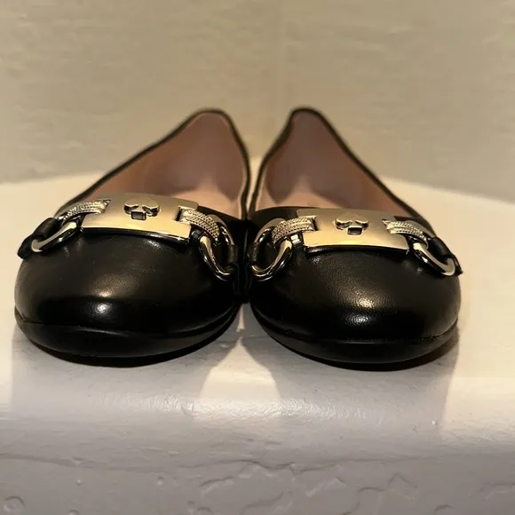 KATE SPADE PAYTON LEATHER BLACK AND SILVER SLIP ON FLATS SIZE 7.5