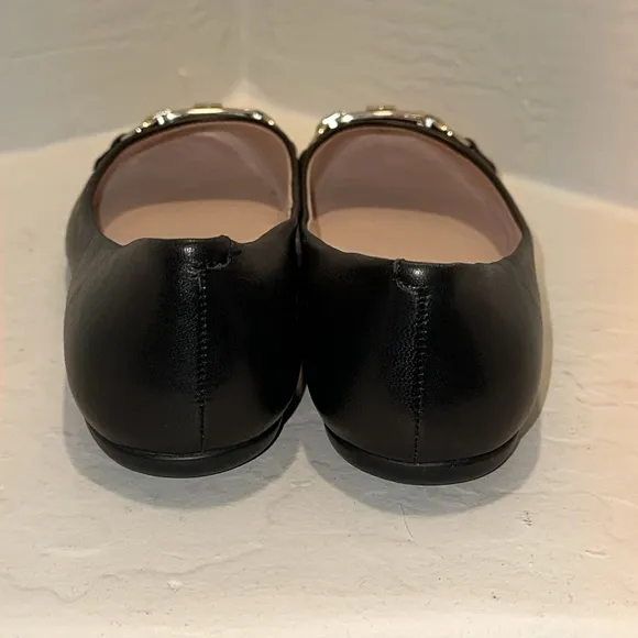 KATE SPADE PAYTON LEATHER BLACK AND SILVER SLIP ON FLATS SIZE 7.5