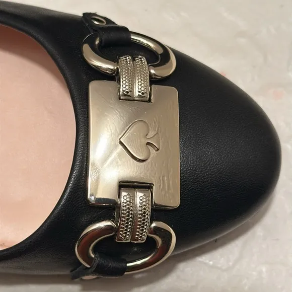 KATE SPADE PAYTON LEATHER BLACK AND SILVER SLIP ON FLATS SIZE 7.5