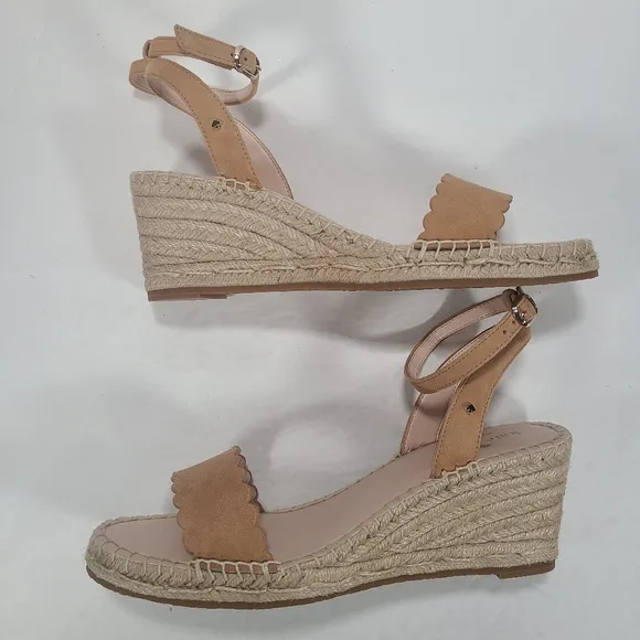 Kate Spade Tan Suede Leather Theodora Espadrille Wedge Sandals Women's 7.5