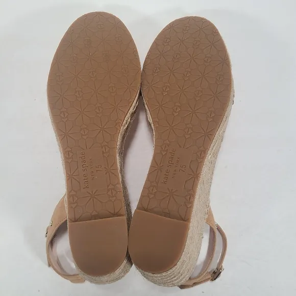 Kate Spade Tan Suede Leather Theodora Espadrille Wedge Sandals Women's 7.5