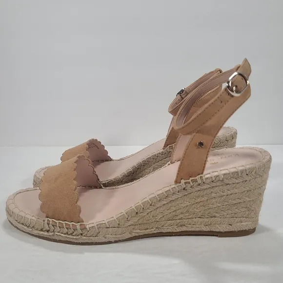 Kate Spade Tan Suede Leather Theodora Espadrille Wedge Sandals Women's 7.5