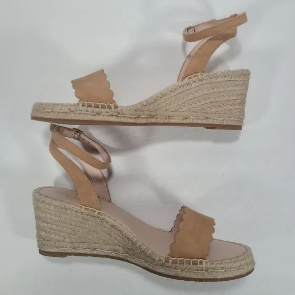 Kate Spade Tan Suede Leather Theodora Espadrille Wedge Sandals Women's 7.5