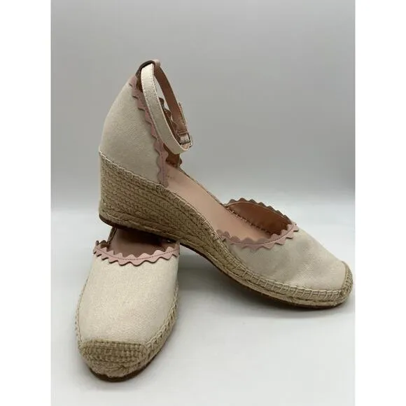 Kate Spade Thea Espadrilles Wedge Sandal Women's Ivory Canvas Size 10B🛒