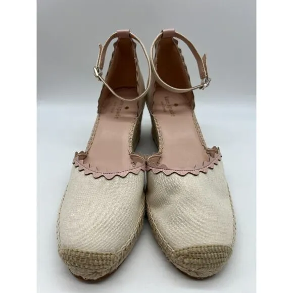 Kate Spade Thea Espadrilles Wedge Sandal Women's Ivory Canvas Size 10B🛒