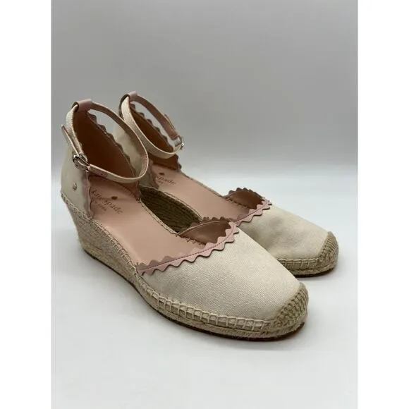 Kate Spade Thea Espadrilles Wedge Sandal Women's Ivory Canvas Size 10B🛒