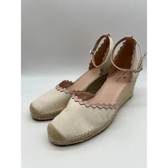 Kate Spade Thea Espadrilles Wedge Sandal Women's Ivory Canvas Size 10B🛒